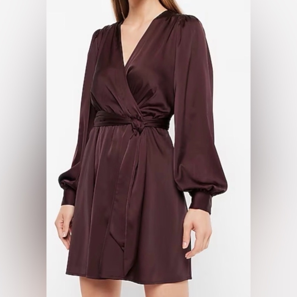 Express Burgundy Silky Lined Wrap Dress sz Large